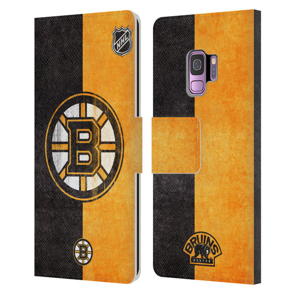 NHL Boston Bruins Half Distressed Leather Book Wallet Case Cover For Samsung Galaxy S9