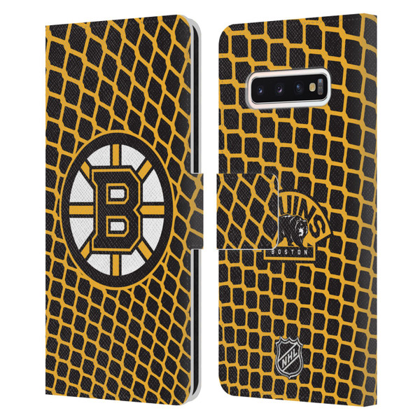 NHL Boston Bruins Net Pattern Leather Book Wallet Case Cover For Samsung Galaxy S10