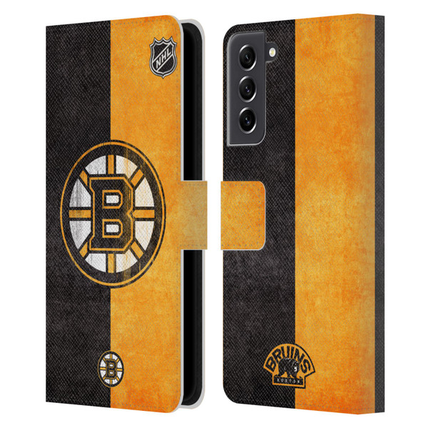 NHL Boston Bruins Half Distressed Leather Book Wallet Case Cover For Samsung Galaxy S21 FE 5G