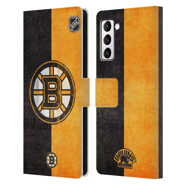 NHL Boston Bruins Half Distressed Leather Book Wallet Case Cover For Samsung Galaxy S21+ 5G