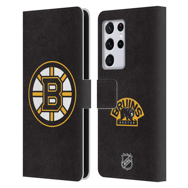 NHL Boston Bruins Plain Leather Book Wallet Case Cover For Samsung Galaxy S21 Ultra 5G