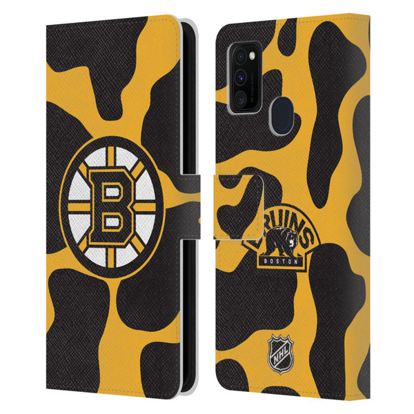 NHL Boston Bruins Cow Pattern Leather Book Wallet Case Cover For Samsung Galaxy M30s (2019)/M21 (2020)