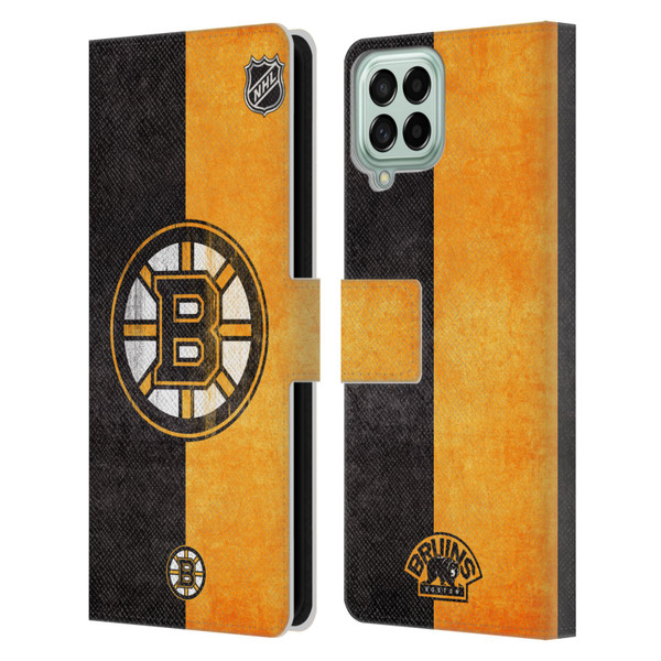 NHL Boston Bruins Half Distressed Leather Book Wallet Case Cover For Samsung Galaxy M33 (2022)