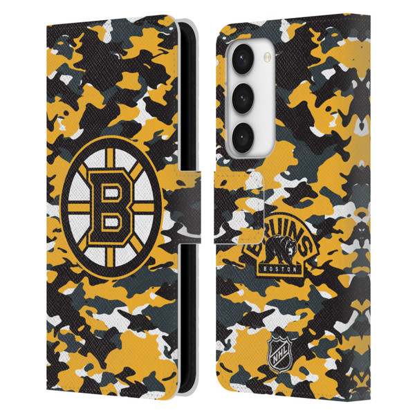NHL Boston Bruins Camouflage Leather Book Wallet Case Cover For Samsung Galaxy S23 5G