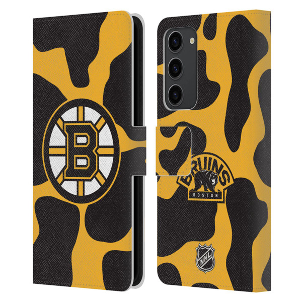 NHL Boston Bruins Cow Pattern Leather Book Wallet Case Cover For Samsung Galaxy S23+ 5G