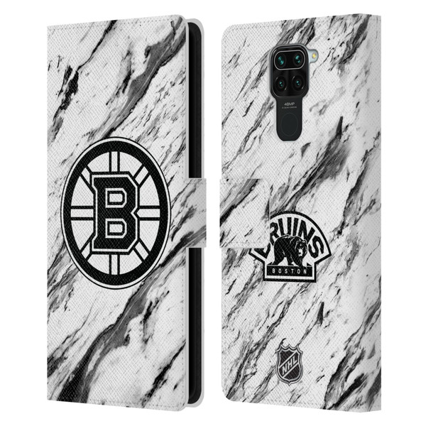 NHL Boston Bruins Marble Leather Book Wallet Case Cover For Xiaomi Redmi Note 9 / Redmi 10X 4G