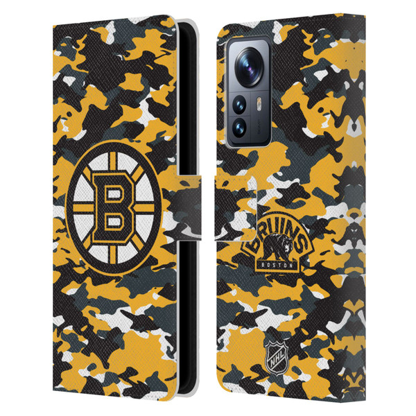 NHL Boston Bruins Camouflage Leather Book Wallet Case Cover For Xiaomi 12 Pro