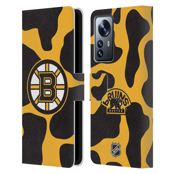 NHL Boston Bruins Cow Pattern Leather Book Wallet Case Cover For Xiaomi 12 Pro