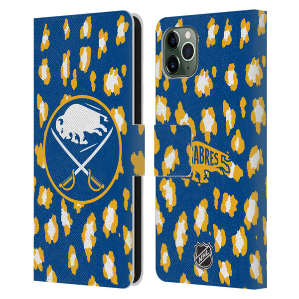 NHL Buffalo Sabres Leopard Patten Leather Book Wallet Case Cover For Apple iPhone 11 Pro Max