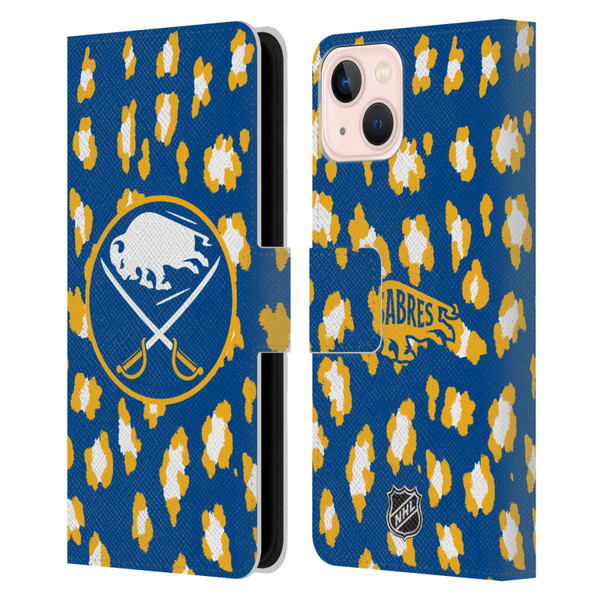NHL Buffalo Sabres Leopard Patten Leather Book Wallet Case Cover For Apple iPhone 13