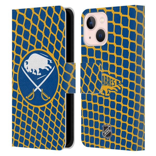 NHL Buffalo Sabres Net Pattern Leather Book Wallet Case Cover For Apple iPhone 13 Mini