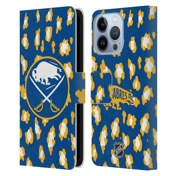NHL Buffalo Sabres Leopard Patten Leather Book Wallet Case Cover For Apple iPhone 13 Pro