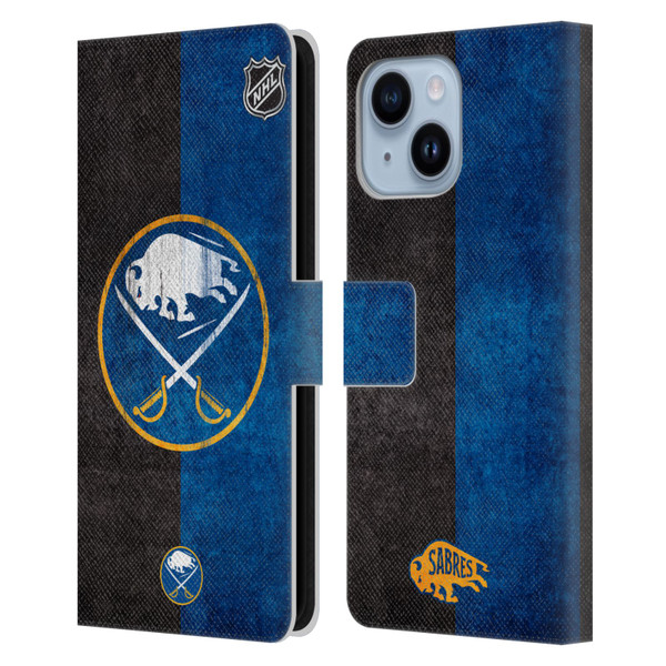 NHL Buffalo Sabres Half Distressed Leather Book Wallet Case Cover For Apple iPhone 14 Plus