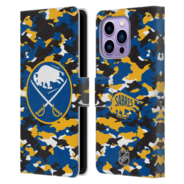 NHL Buffalo Sabres Camouflage Leather Book Wallet Case Cover For Apple iPhone 14 Pro Max