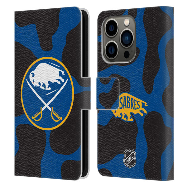 NHL Buffalo Sabres Cow Pattern Leather Book Wallet Case Cover For Apple iPhone 14 Pro