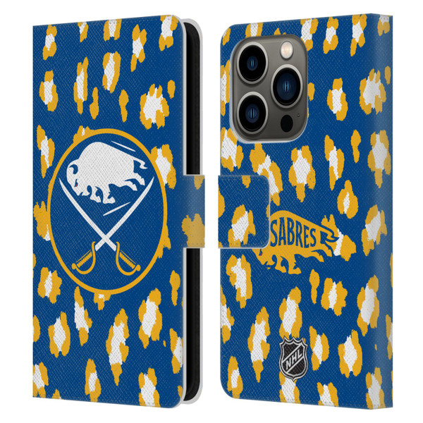 NHL Buffalo Sabres Leopard Patten Leather Book Wallet Case Cover For Apple iPhone 14 Pro
