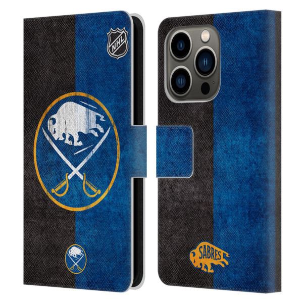 NHL Buffalo Sabres Half Distressed Leather Book Wallet Case Cover For Apple iPhone 14 Pro