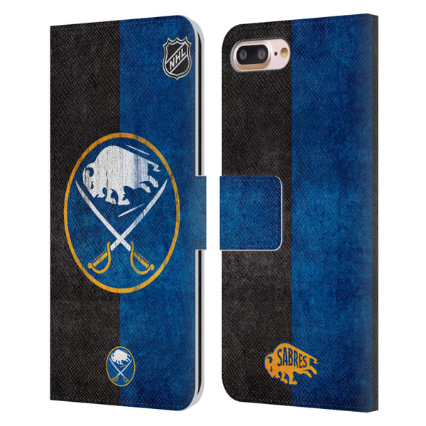 NHL Buffalo Sabres Half Distressed Leather Book Wallet Case Cover For Apple iPhone 7 Plus / iPhone 8 Plus