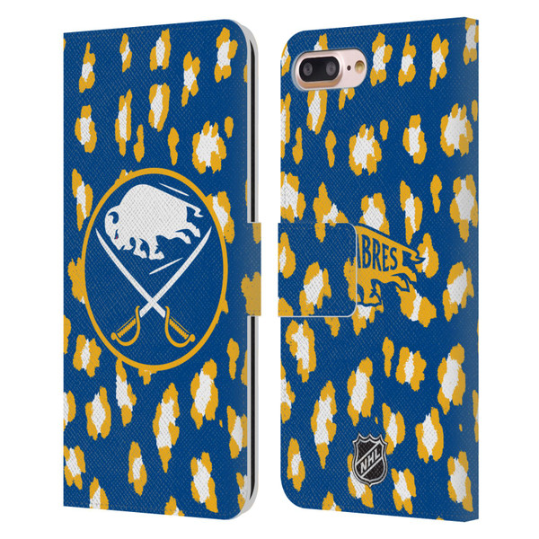 NHL Buffalo Sabres Leopard Patten Leather Book Wallet Case Cover For Apple iPhone 7 Plus / iPhone 8 Plus