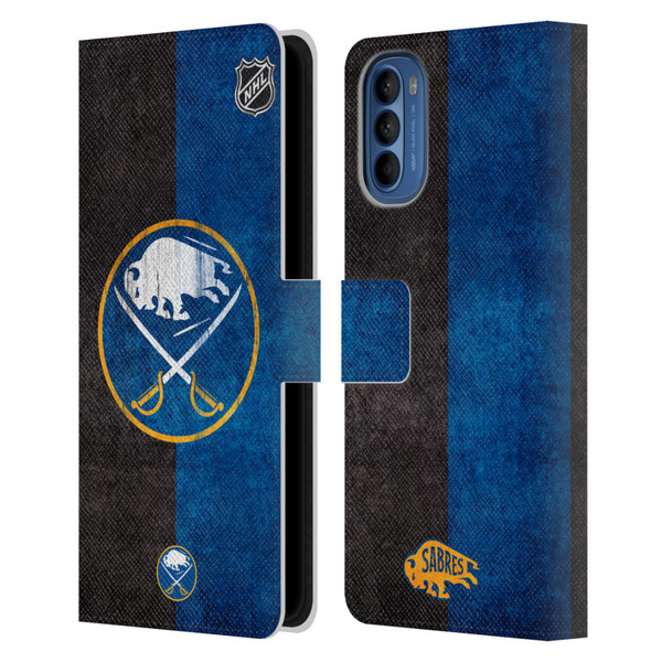 NHL Buffalo Sabres Half Distressed Leather Book Wallet Case Cover For Motorola Moto G41