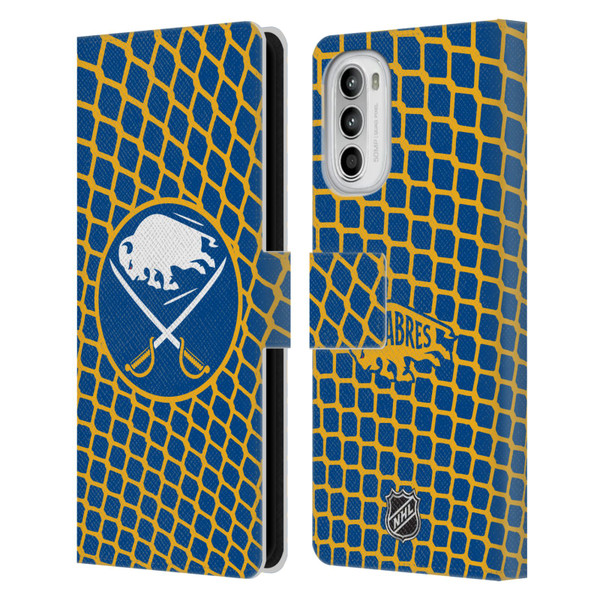 NHL Buffalo Sabres Net Pattern Leather Book Wallet Case Cover For Motorola Moto G52
