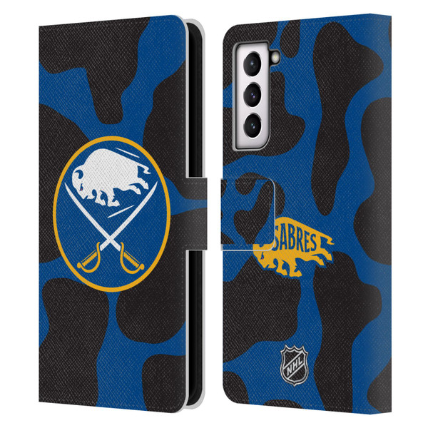 NHL Buffalo Sabres Cow Pattern Leather Book Wallet Case Cover For Samsung Galaxy S21 5G