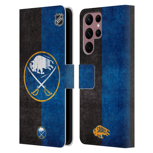 NHL Buffalo Sabres Half Distressed Leather Book Wallet Case Cover For Samsung Galaxy S22 Ultra 5G