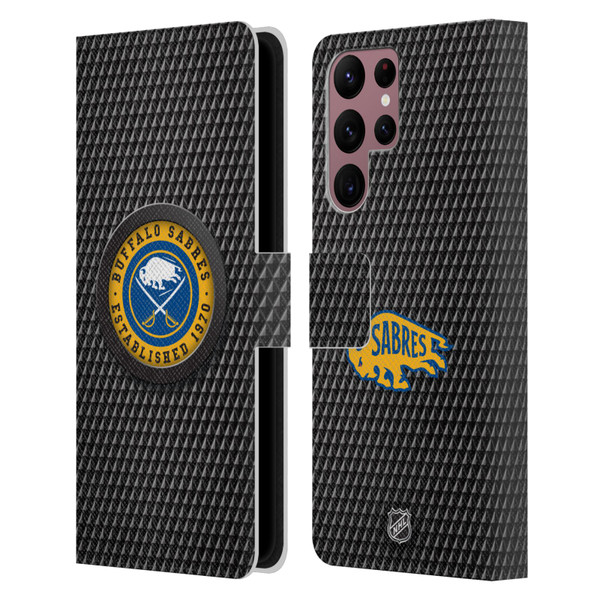 NHL Buffalo Sabres Puck Texture Leather Book Wallet Case Cover For Samsung Galaxy S22 Ultra 5G