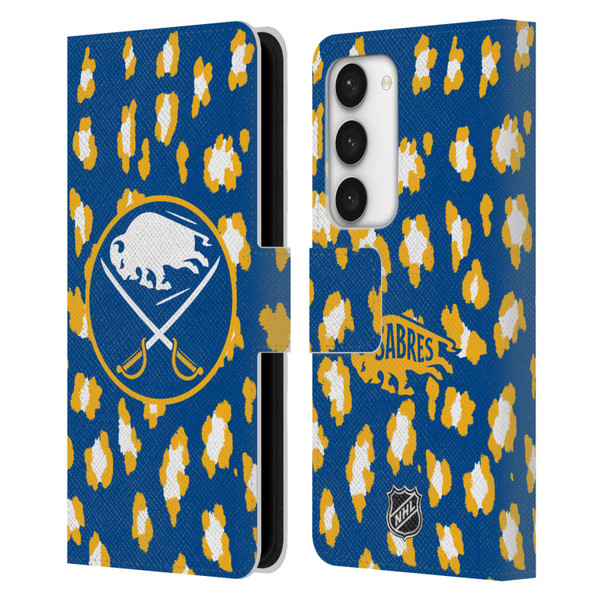 NHL Buffalo Sabres Leopard Patten Leather Book Wallet Case Cover For Samsung Galaxy S23 5G