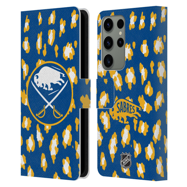NHL Buffalo Sabres Leopard Patten Leather Book Wallet Case Cover For Samsung Galaxy S23 Ultra 5G