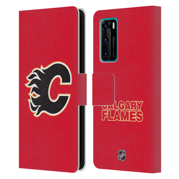 NHL Calgary Flames Plain Leather Book Wallet Case Cover For Huawei P40 5G