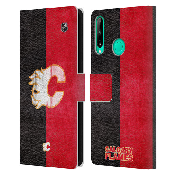 NHL Calgary Flames Half Distressed Leather Book Wallet Case Cover For Huawei P40 lite E