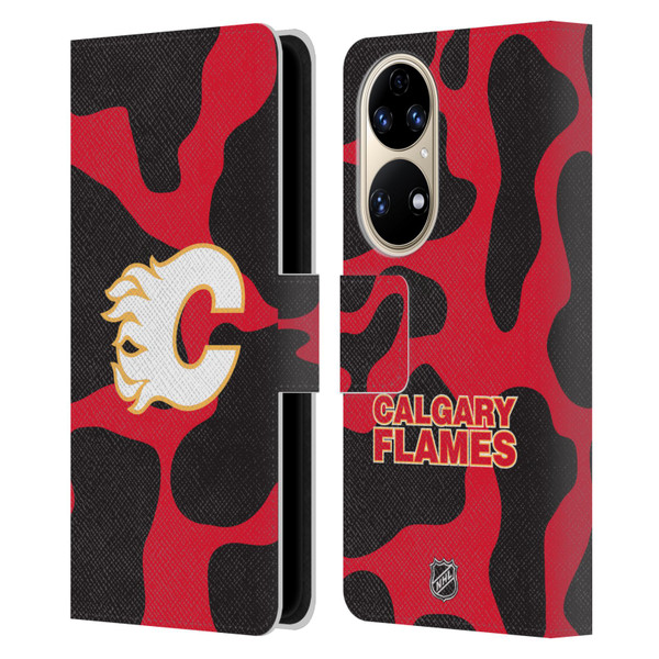 NHL Calgary Flames Cow Pattern Leather Book Wallet Case Cover For Huawei P50