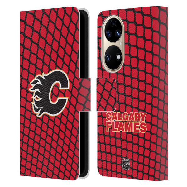 NHL Calgary Flames Net Pattern Leather Book Wallet Case Cover For Huawei P50