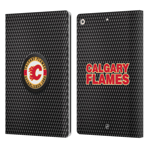 NHL Calgary Flames Puck Texture Leather Book Wallet Case Cover For Apple iPad 10.2 2019/2020/2021