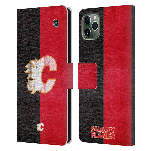 NHL Calgary Flames Half Distressed Leather Book Wallet Case Cover For Apple iPhone 11 Pro Max