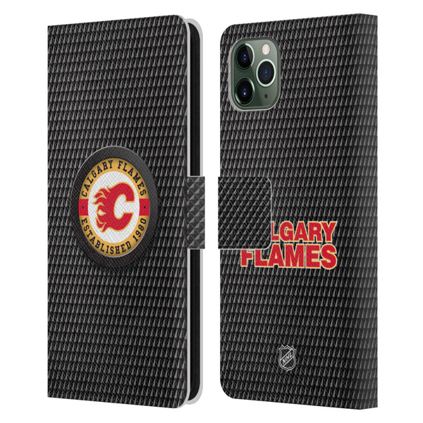 NHL Calgary Flames Puck Texture Leather Book Wallet Case Cover For Apple iPhone 11 Pro Max