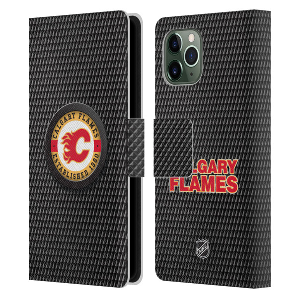 NHL Calgary Flames Puck Texture Leather Book Wallet Case Cover For Apple iPhone 11 Pro