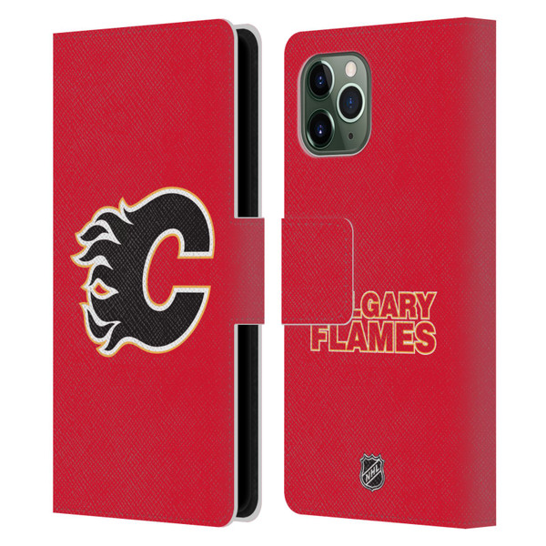 NHL Calgary Flames Plain Leather Book Wallet Case Cover For Apple iPhone 11 Pro