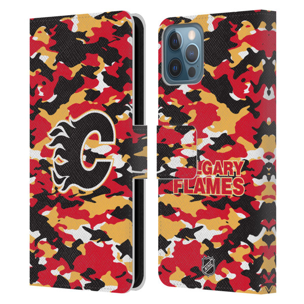 NHL Calgary Flames Camouflage Leather Book Wallet Case Cover For Apple iPhone 12 / iPhone 12 Pro