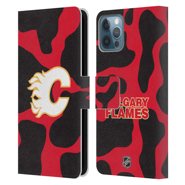 NHL Calgary Flames Cow Pattern Leather Book Wallet Case Cover For Apple iPhone 12 / iPhone 12 Pro