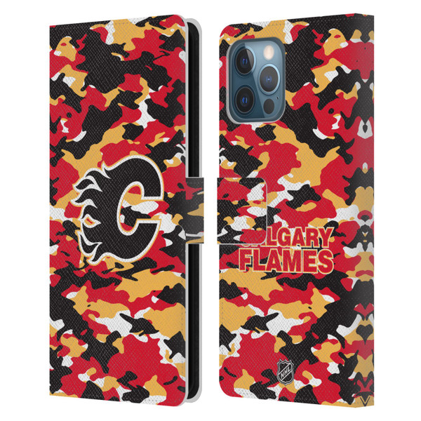 NHL Calgary Flames Camouflage Leather Book Wallet Case Cover For Apple iPhone 12 Pro Max