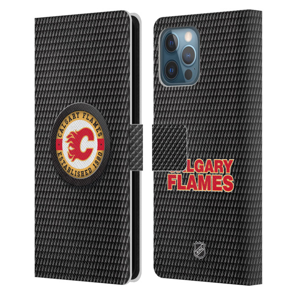NHL Calgary Flames Puck Texture Leather Book Wallet Case Cover For Apple iPhone 12 Pro Max