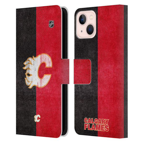 NHL Calgary Flames Half Distressed Leather Book Wallet Case Cover For Apple iPhone 13