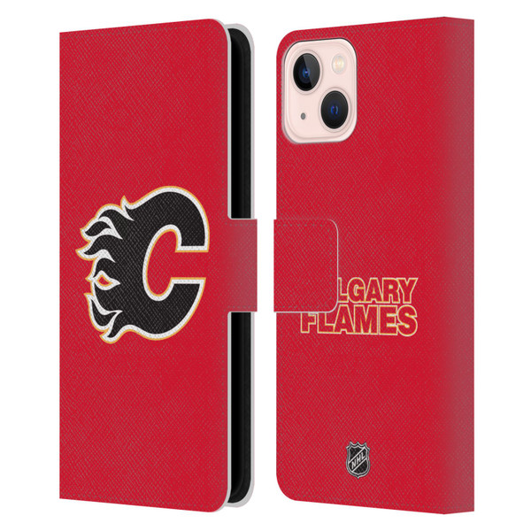 NHL Calgary Flames Plain Leather Book Wallet Case Cover For Apple iPhone 13