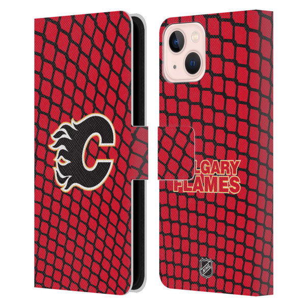 NHL Calgary Flames Net Pattern Leather Book Wallet Case Cover For Apple iPhone 13