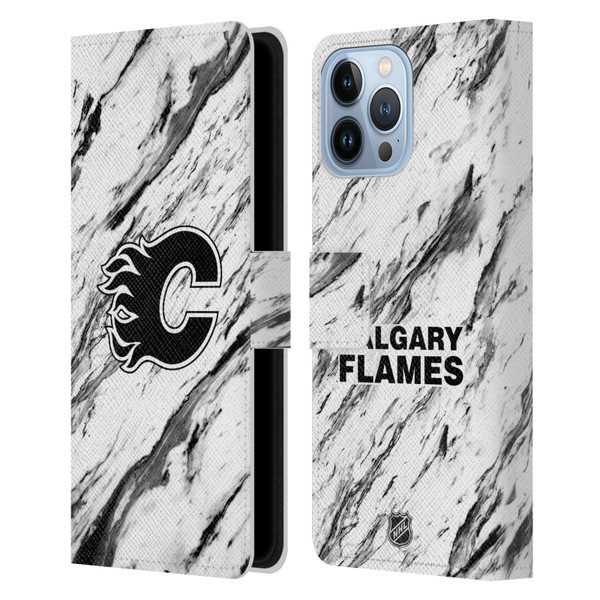 NHL Calgary Flames Marble Leather Book Wallet Case Cover For Apple iPhone 13 Pro Max