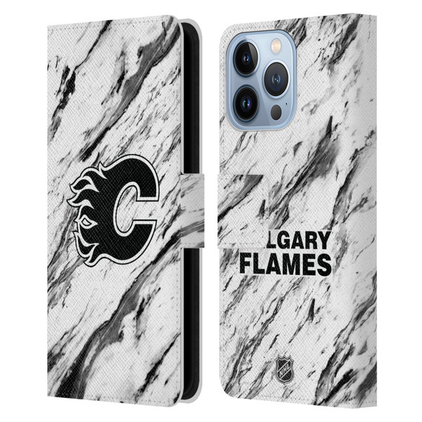 NHL Calgary Flames Marble Leather Book Wallet Case Cover For Apple iPhone 13 Pro