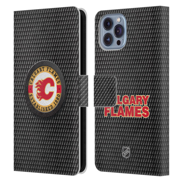 NHL Calgary Flames Puck Texture Leather Book Wallet Case Cover For Apple iPhone 14