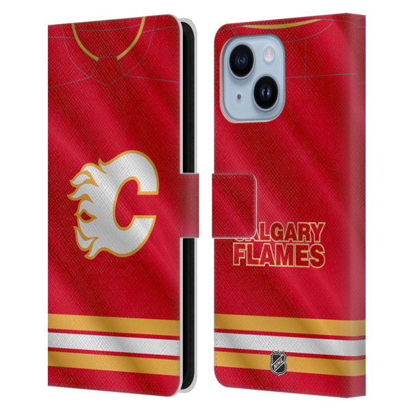 NHL Calgary Flames Jersey Leather Book Wallet Case Cover For Apple iPhone 14 Plus
